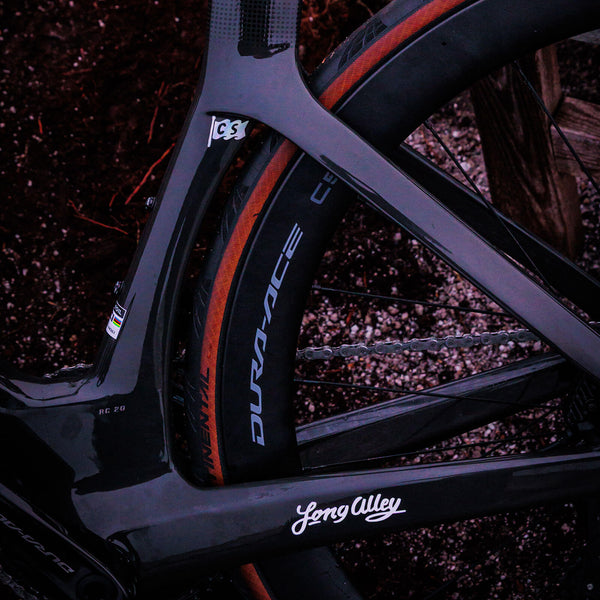 Scott road bike with custom die-cut vinyl shop logo decal